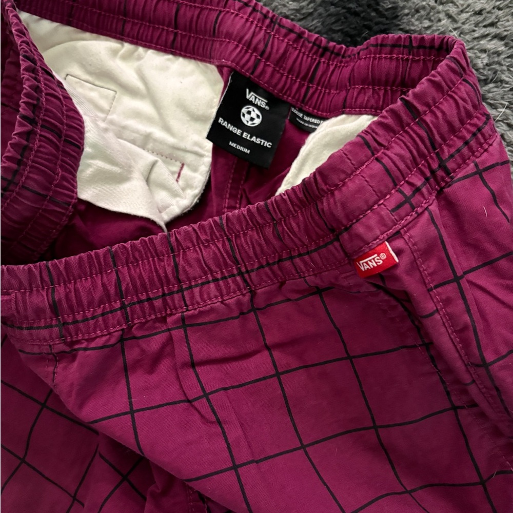 Vans baggy pink/purple drawstring skate pants throwback 90’s retro plaid stripes